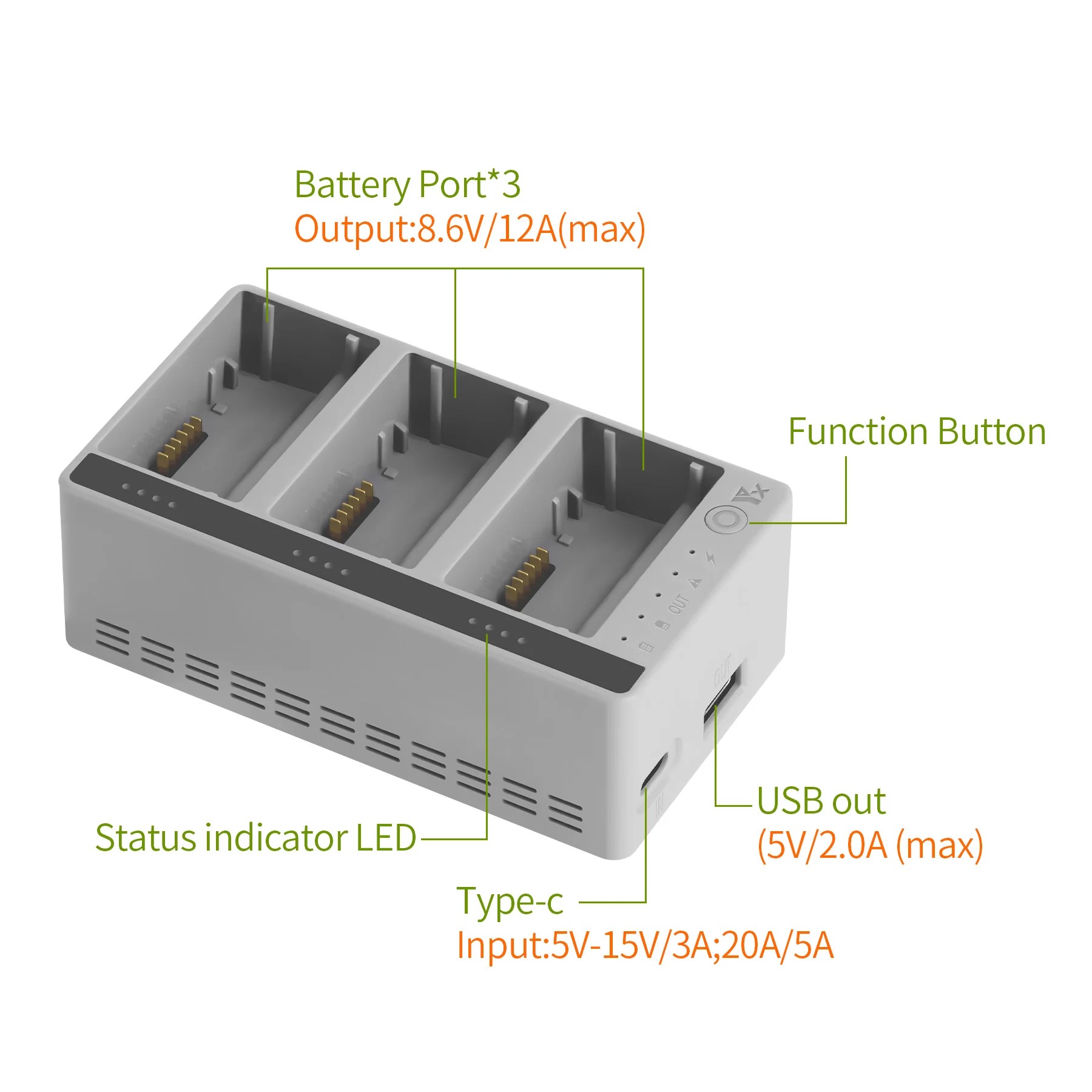 Drone Battery Smart - شاحن ذكي ثلاثي الاتجاهات بقوة 100